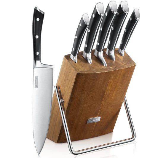 Knife Set D.Perlla 6 Pieces Small Kitchen Knife Set with Block German Stainless Steel Knives Set Sharp Chef Knife Block Set Brown